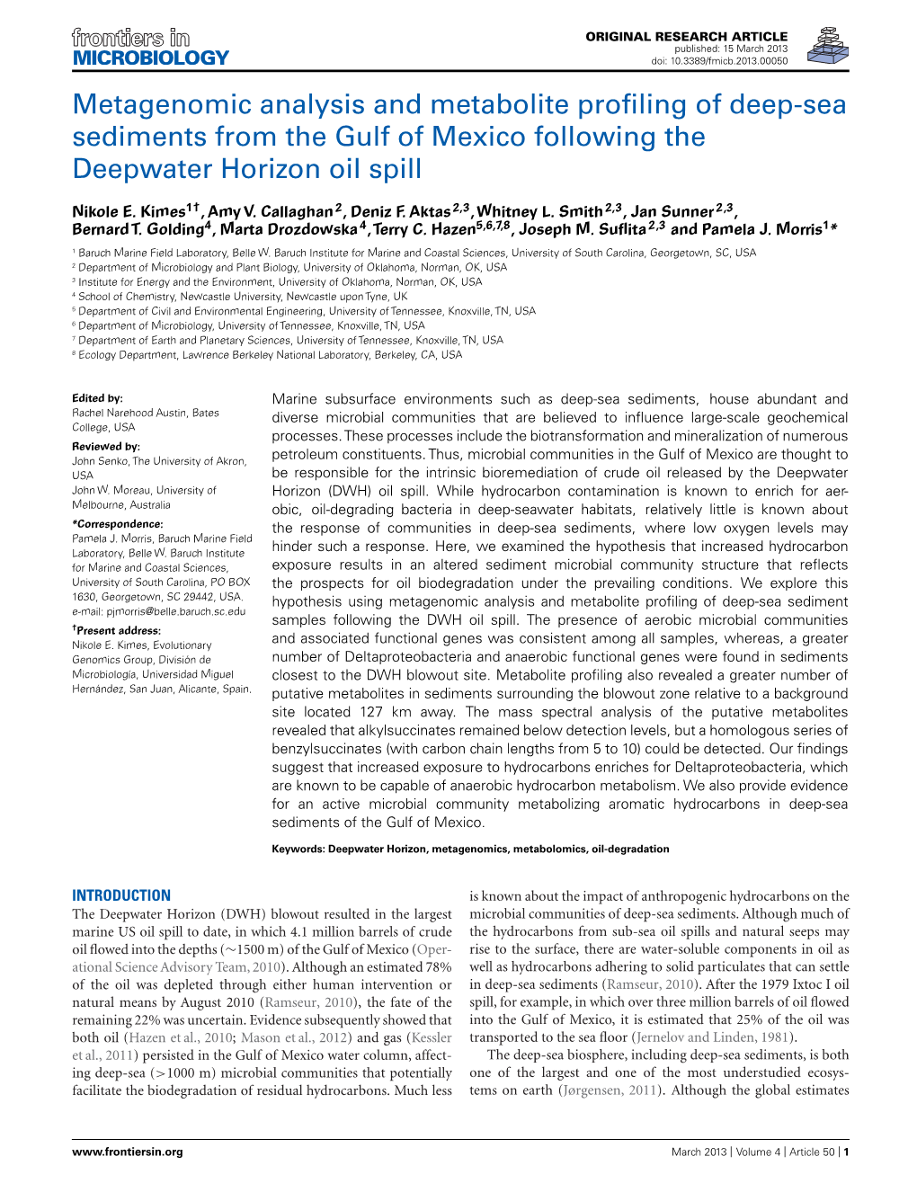 Metagenomic Analysis and Metabolite Profiling of Deep-Sea Sediments