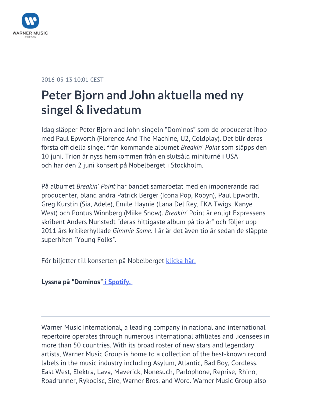 ​Peter Bjorn and John Aktuella Med Ny Singel