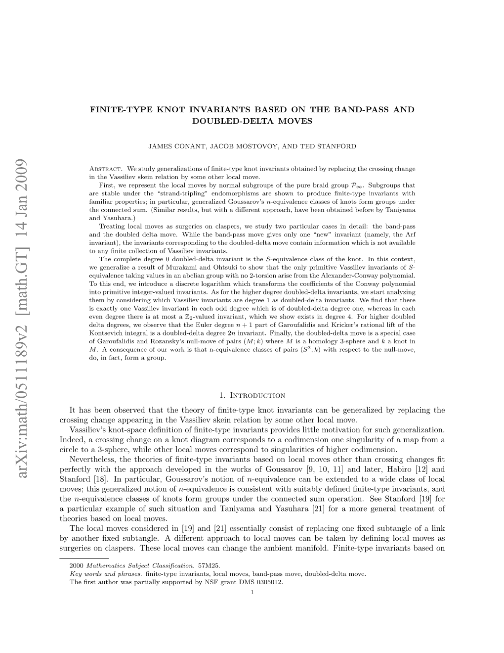 Arxiv:Math/0511189V2 [Math.GT] 14 Jan 2009 Stanford [18]