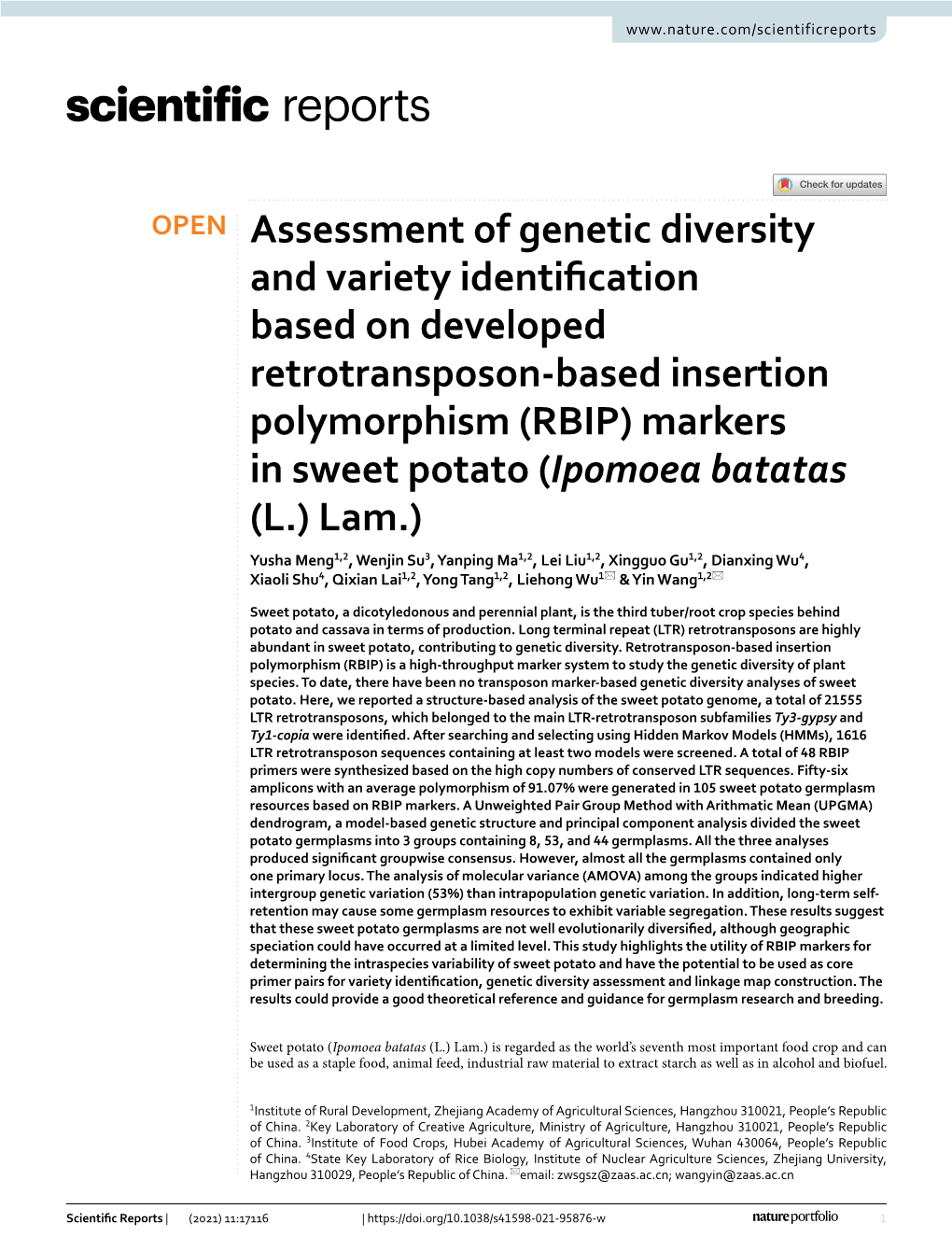 Assessment of Genetic Diversity and Variety Identification Based