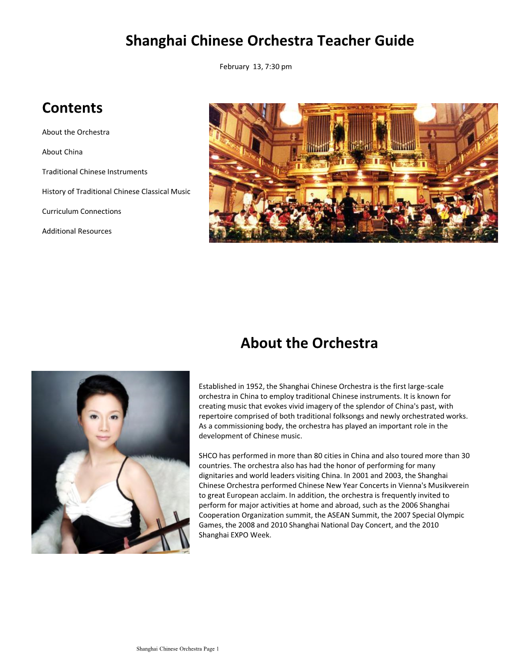 Shanghai Chinese Orchestra Teacher Guide