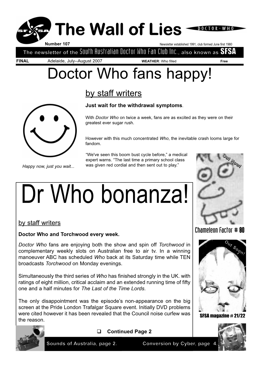 Dr Who Bonanza! by Staff Writers Chameleon Factor # 80 Doctor Who and Torchwood Every Week