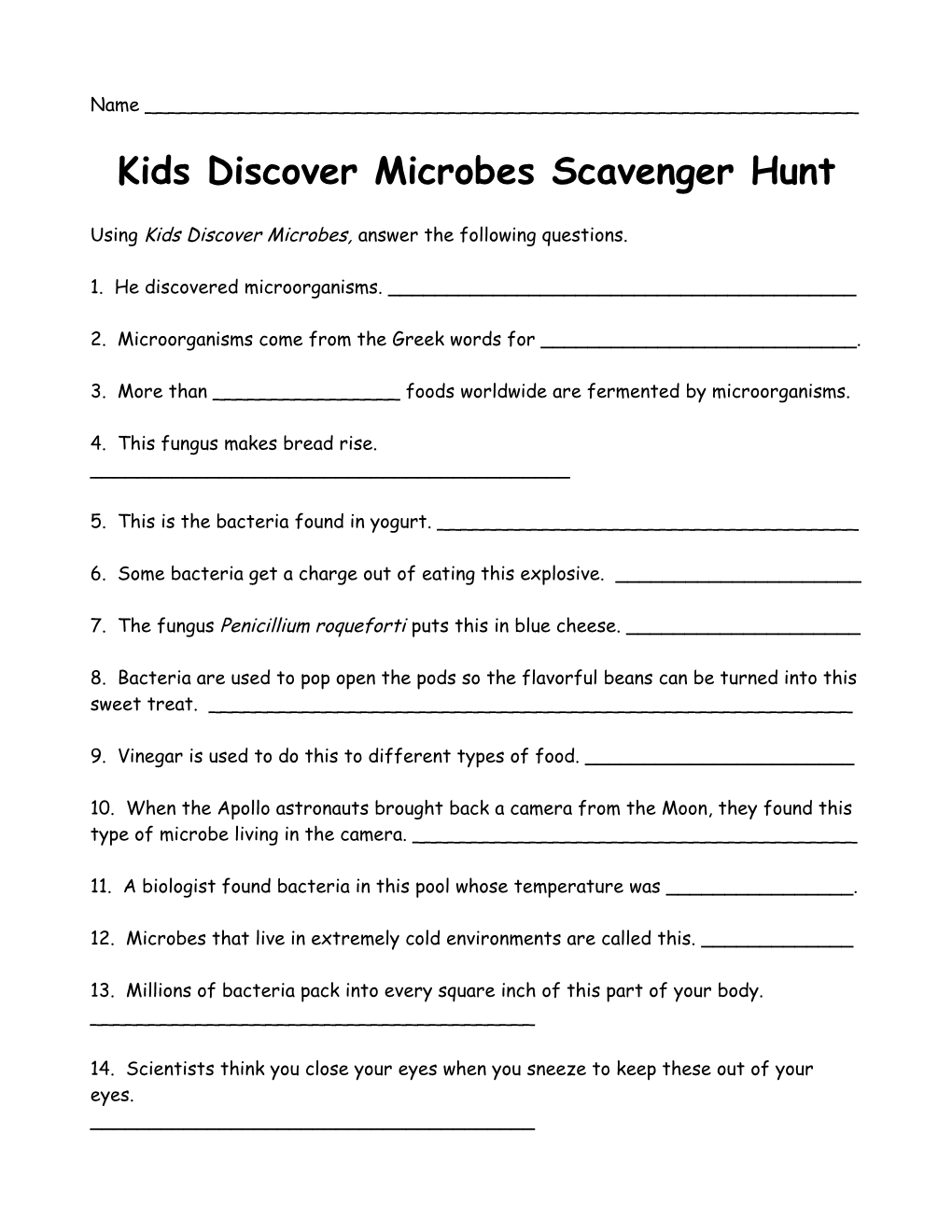 Kids Discover Microbes Scavenger Hunt