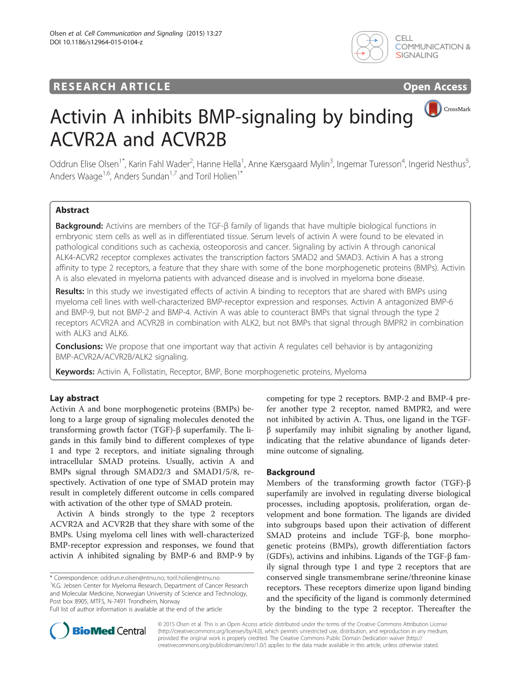 Activin a Inhibits BMP-Signaling by Binding ACVR2A and ACVR2B