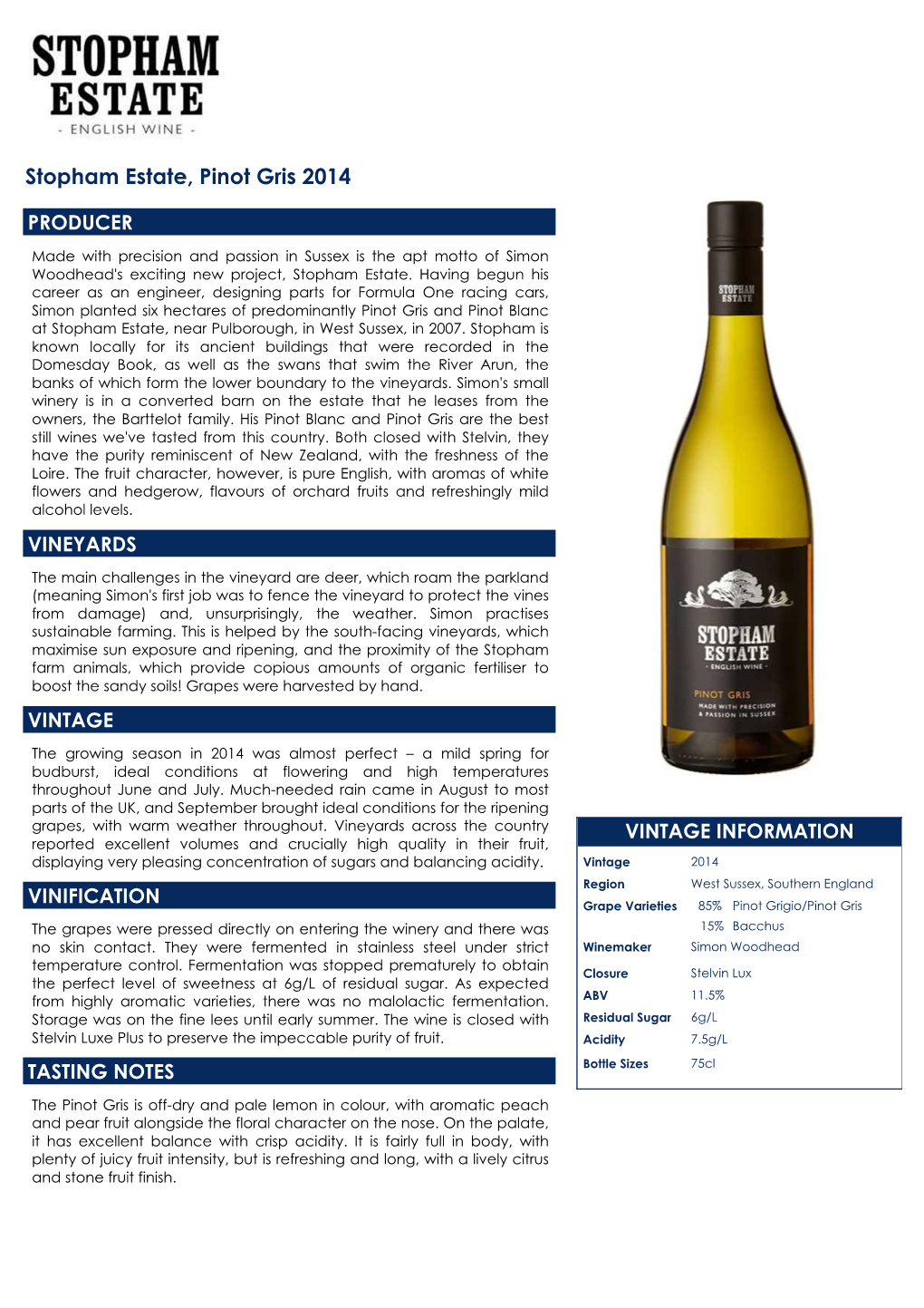 Stopham Estate, Pinot Gris 2014