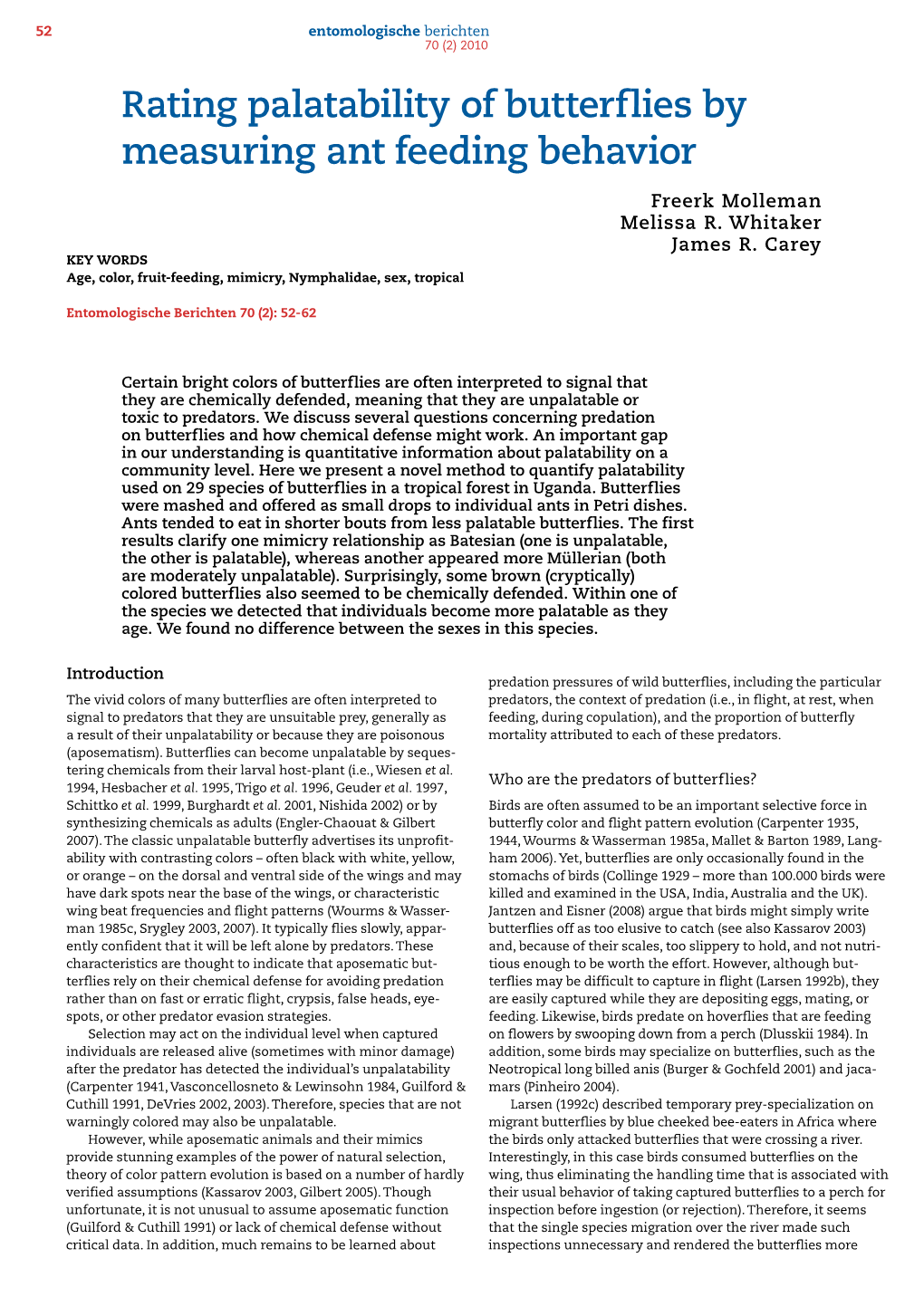 Rating Palatability of Butterflies by Measuring Ant Feeding Behavior