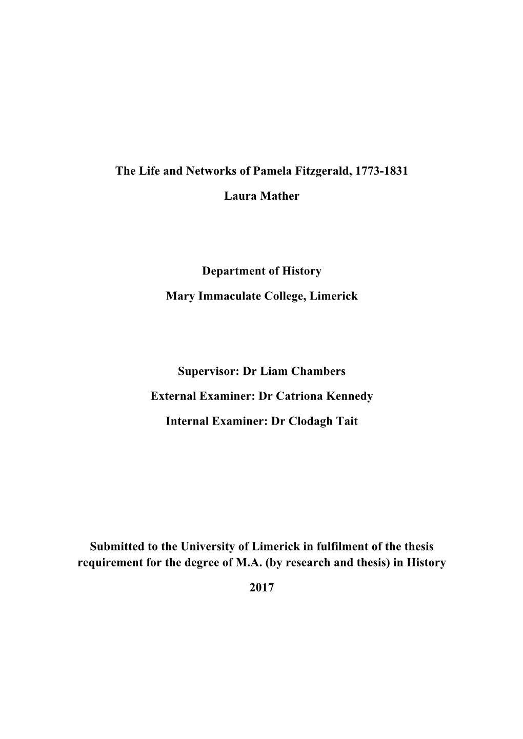 The Life and Networks of Pamela Fitzgerald, 1773-1831. MA.Pdf