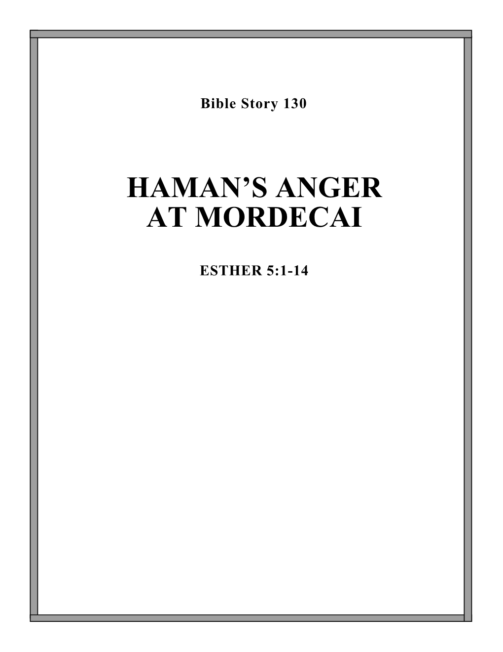 Haman's Anger at Mordecai