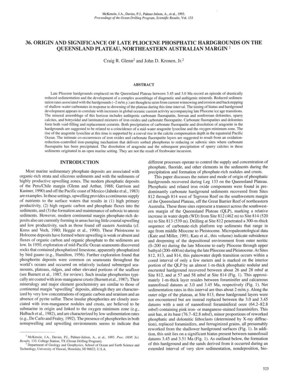 36. Origin and Significance of Late Pliocene Phosphatic Hardgrounds on the Queensland Plateau, Northeastern Australian Margin 1