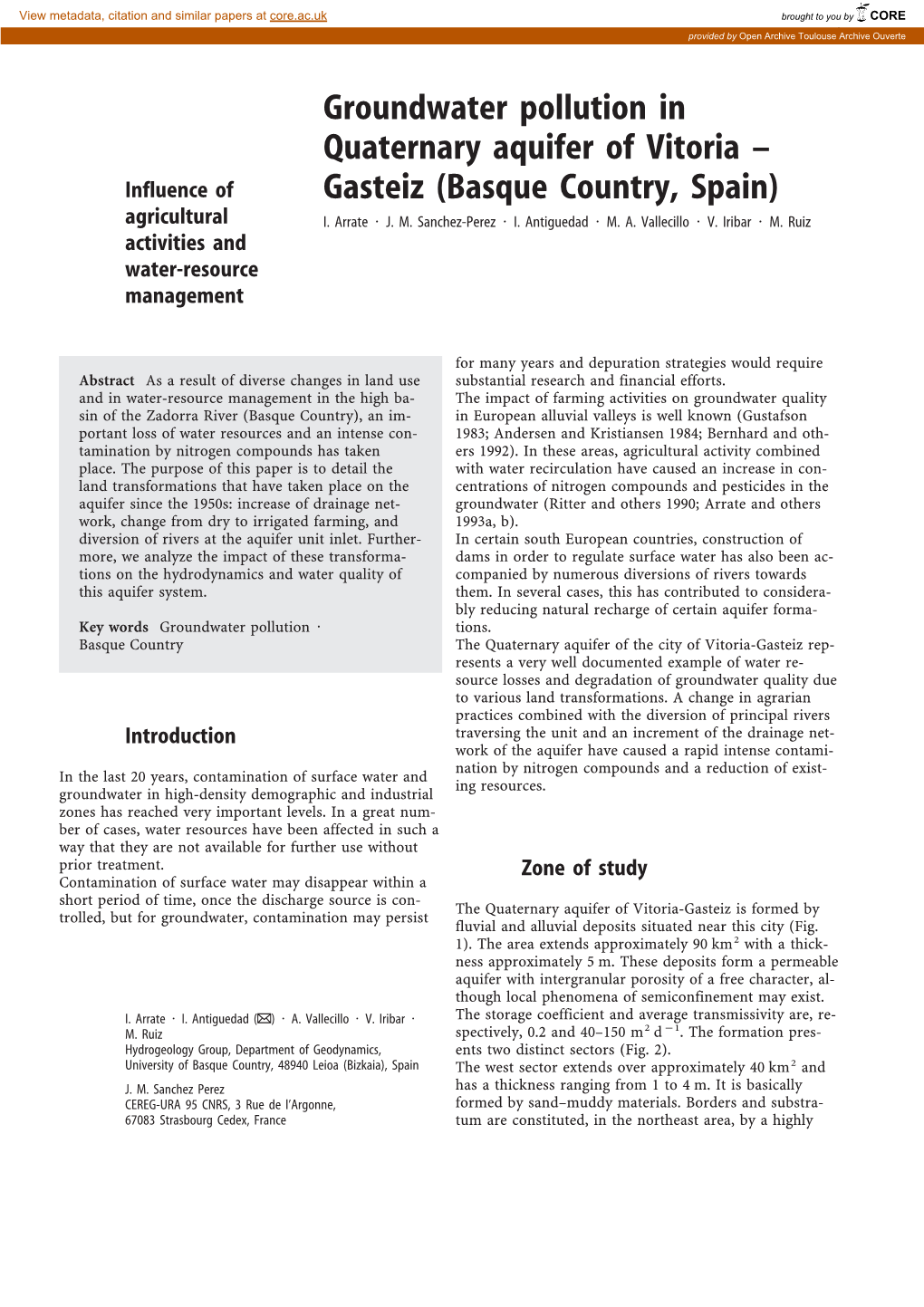 Groundwater Pollution in Quaternary Aquifer of Victoria-Gasteiz