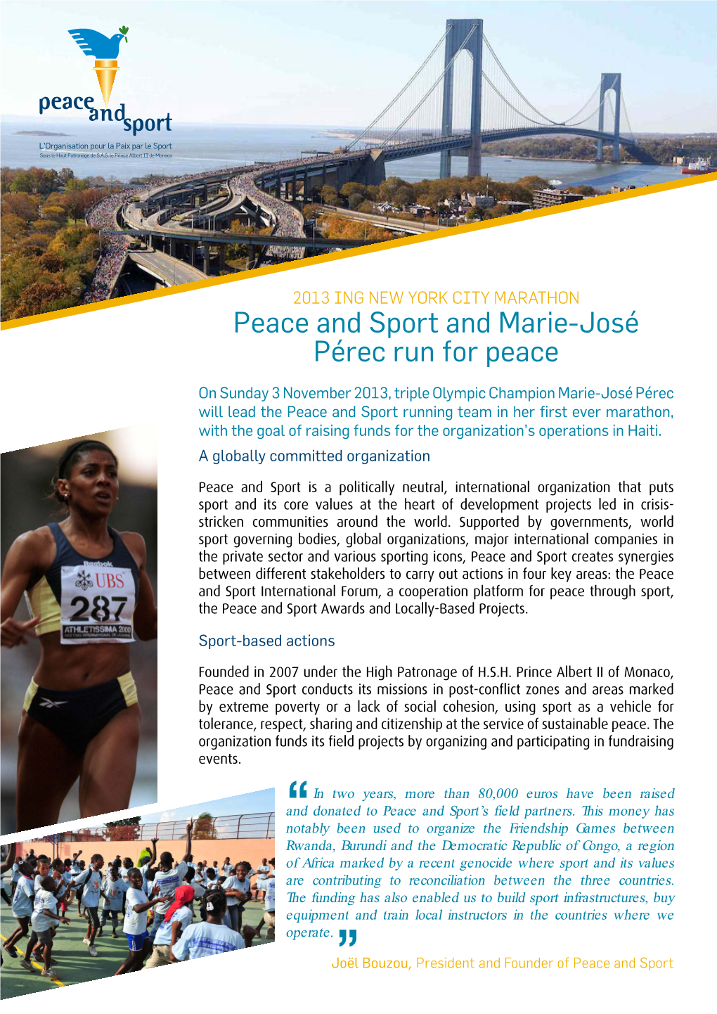 Peace and Sport and Marie-José Pérec Run for Peace