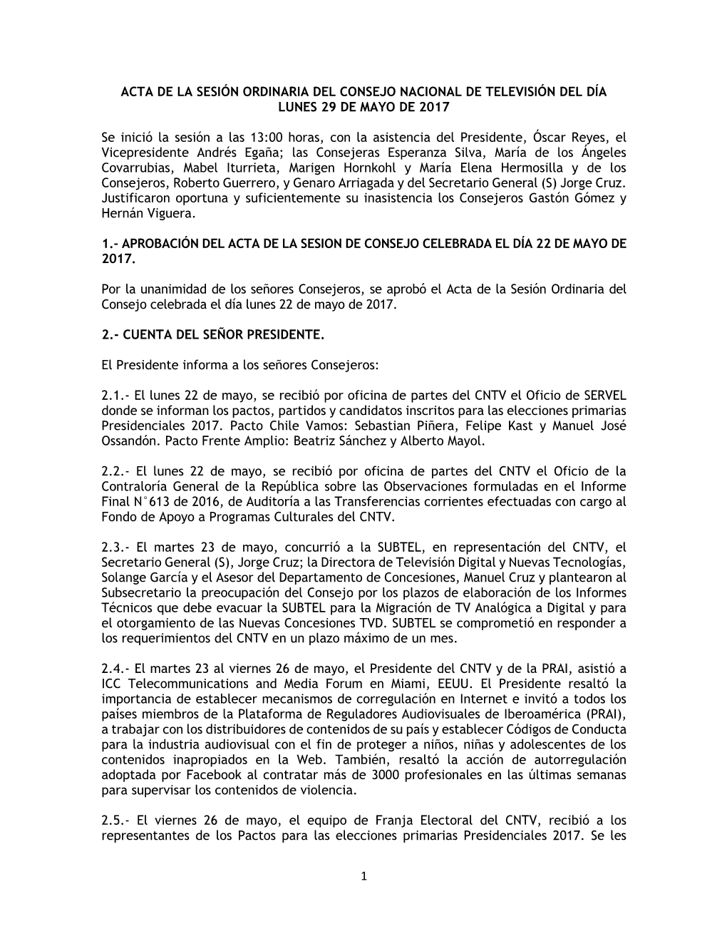 1 Acta De La Sesión Ordinaria Del Consejo Nacional De