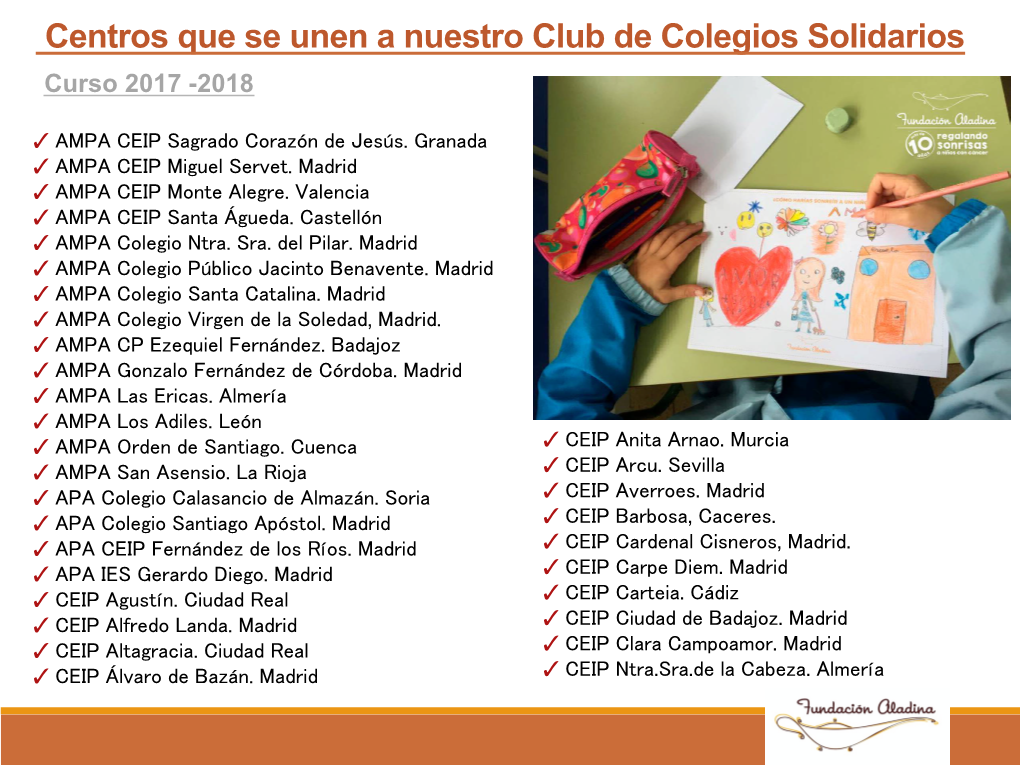 Centros Que Se Unen a Nuestro Club De Colegios Solidarios Curso 2017 -2018