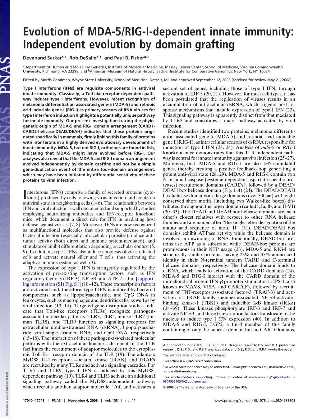Evolution of MDA-5/RIG-I-Dependent Innate Immunity: Independent Evolution by Domain Grafting
