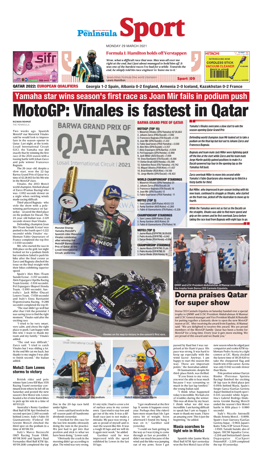 Motogp: Vinales Is Fastest in Qatar