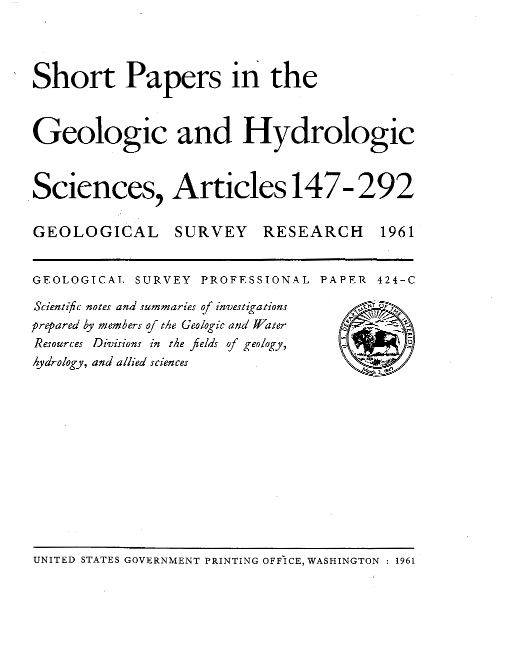 Short Papers in the Geologic and Hydrologic Sciences, Articles 147- 292