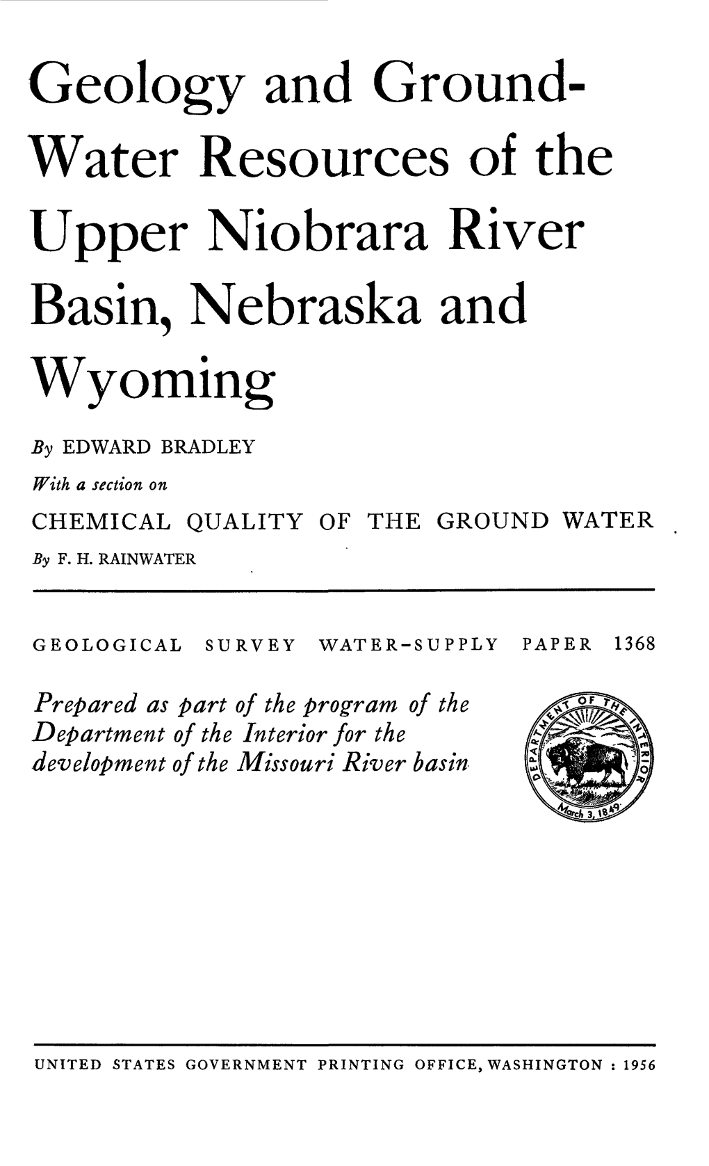 Water Resources of the Upper Niobrara River Basin, Nebraska and Wyoming