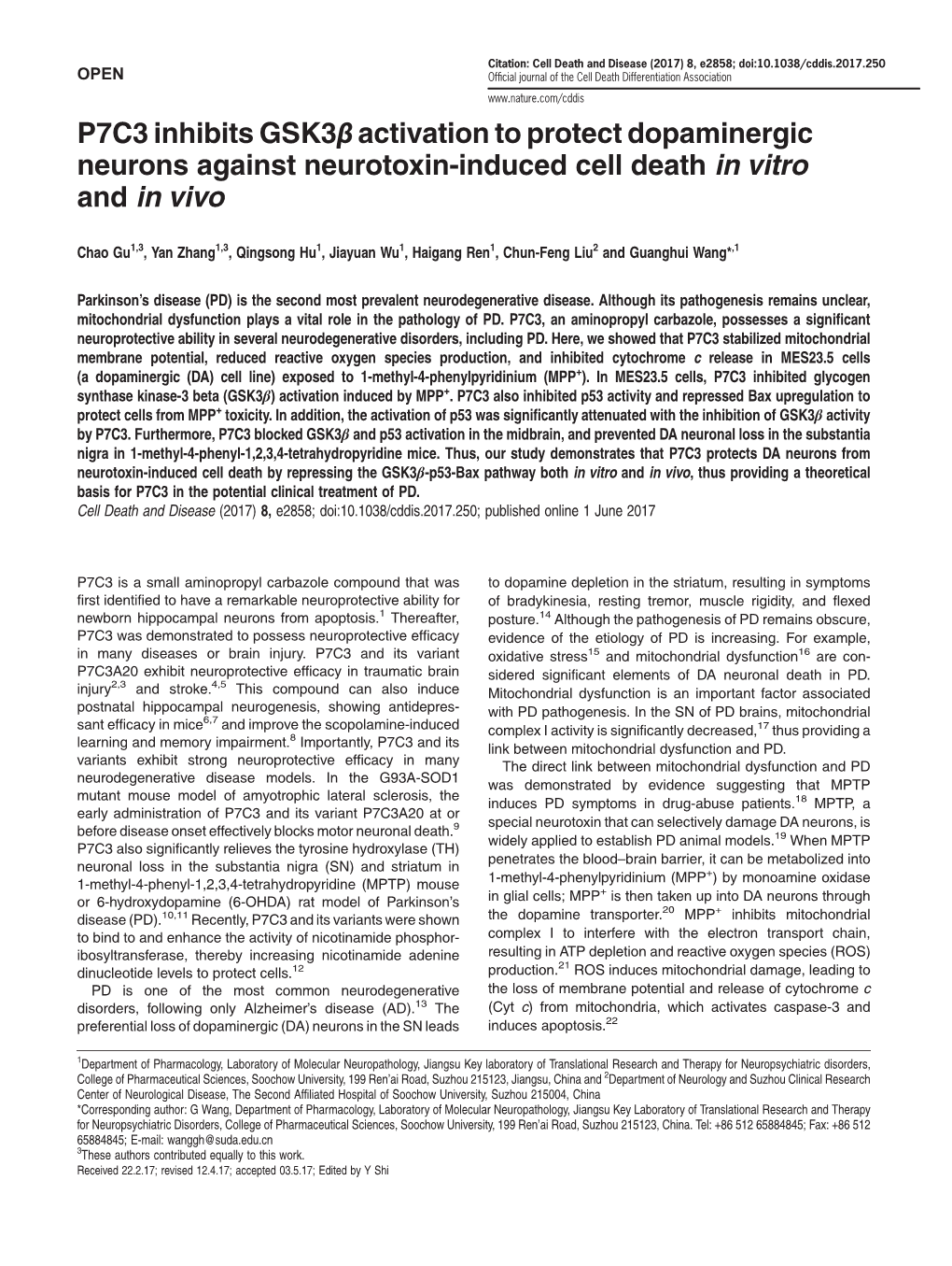 P7C3 Inhibits GSK3Β Activation to Protect