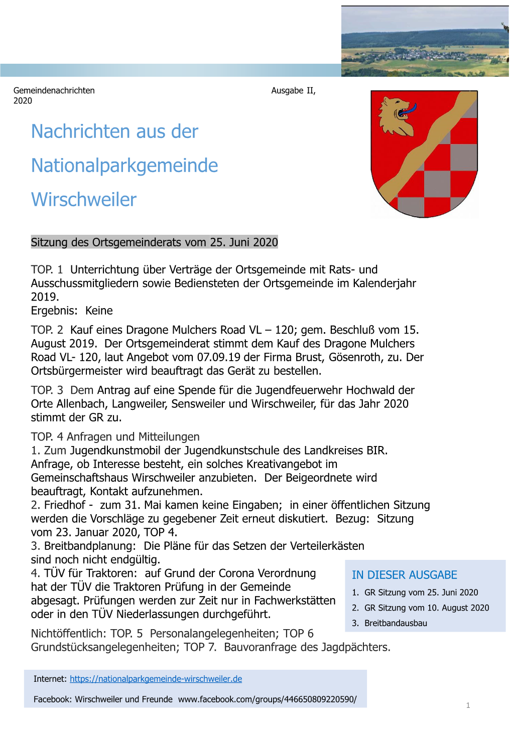 Nachrichten Aus Der Gemeinde Wirschweiler II/2020