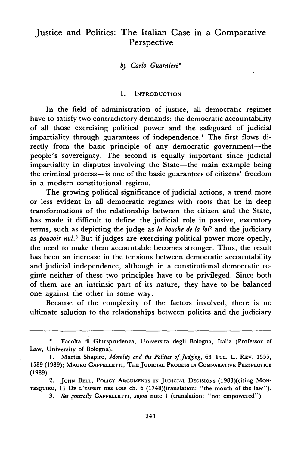 Justice and Politics: the Italian Case in a Comparative Perspective