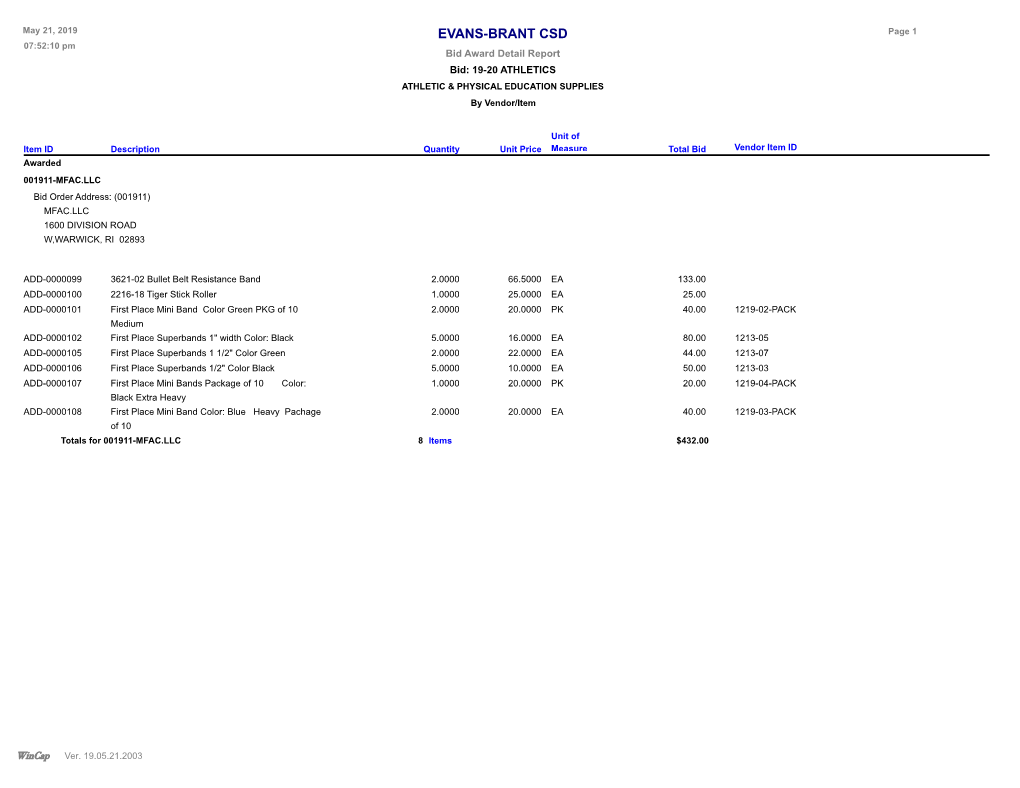 Bid Award Report