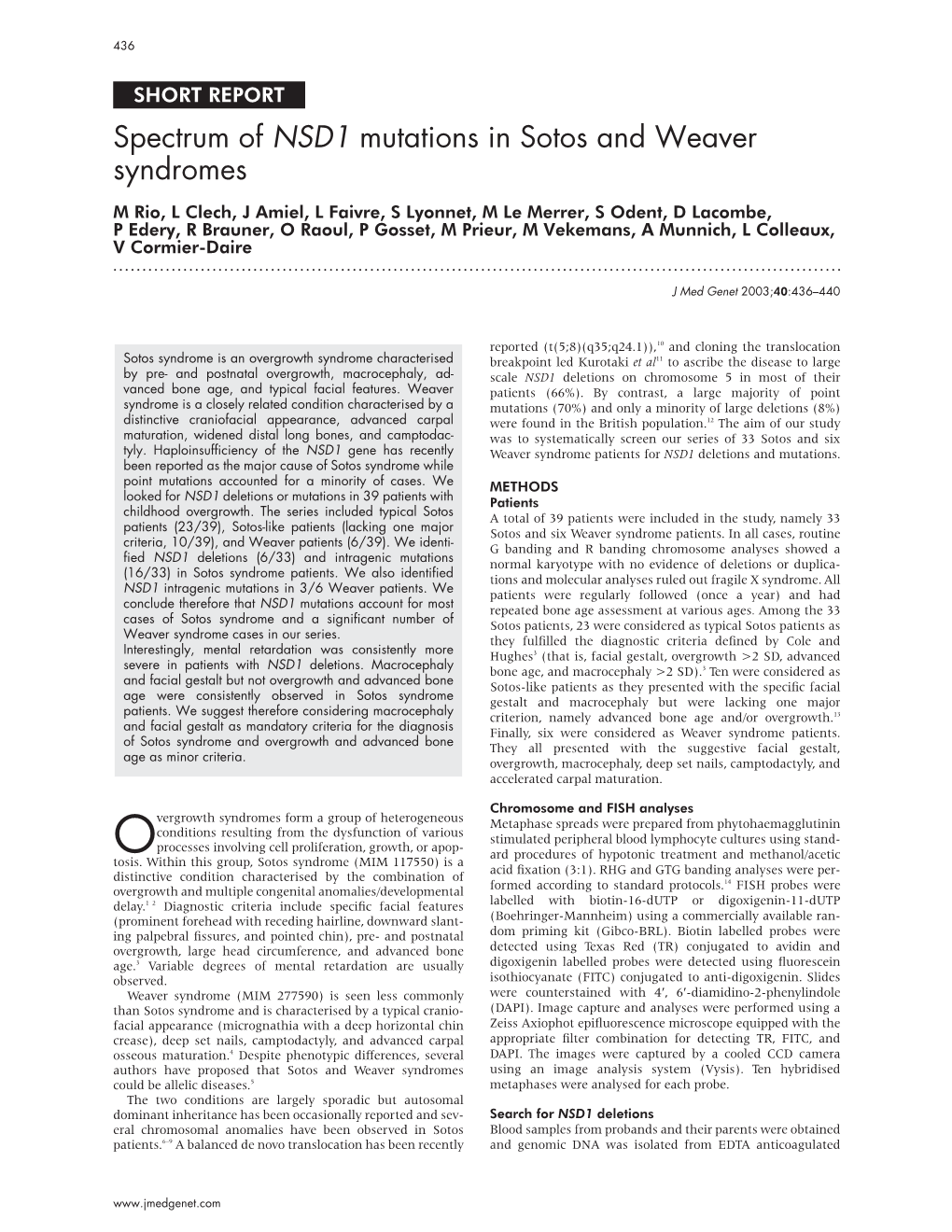 Spectrum of NSD1 Mutations in Sotos and Weaver Syndromes