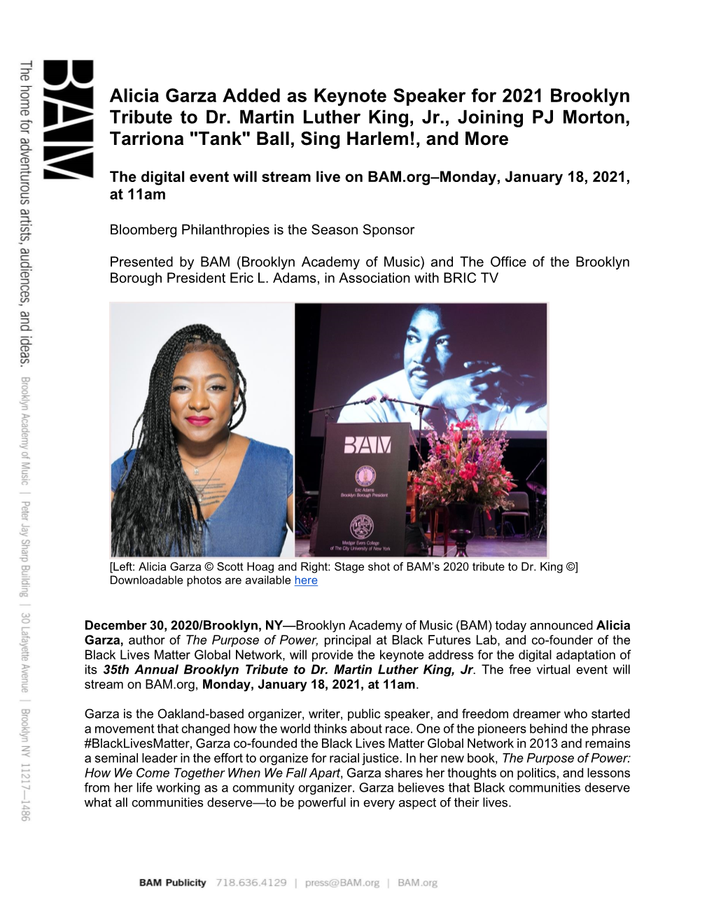 Alicia Garza Added As Keynote Speaker for 2021 Brooklyn Tribute to Dr