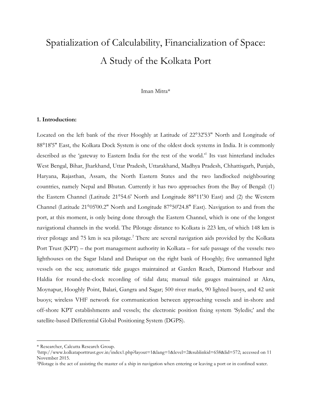 A Study of the Kolkata Port