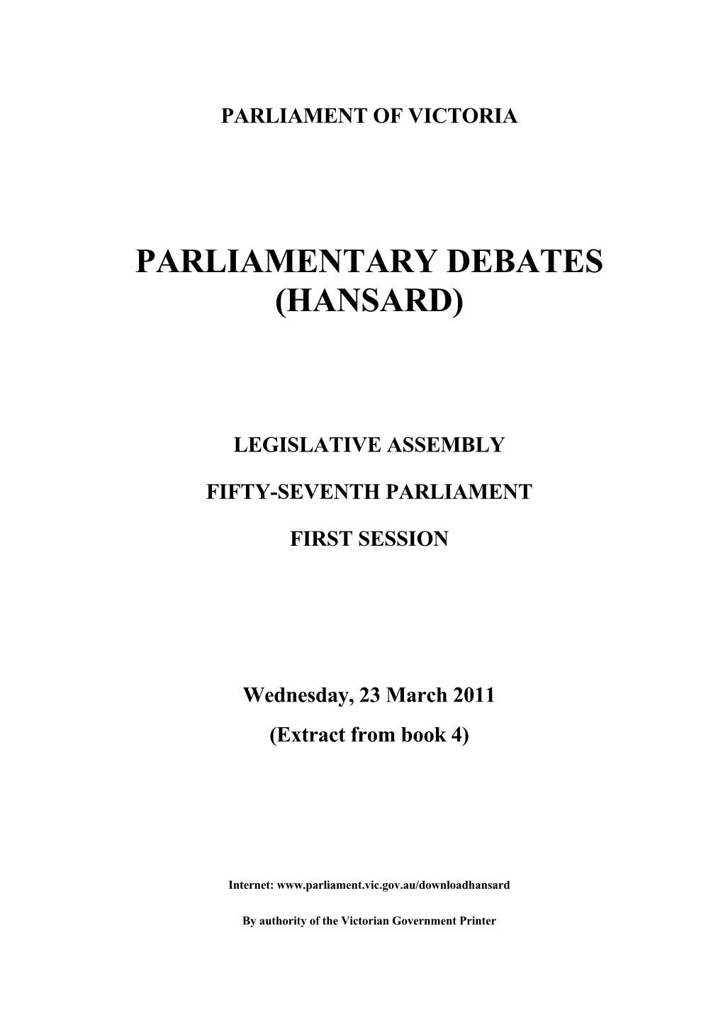 Parliament of Victoria – Parliamentary Debates (Hansard)