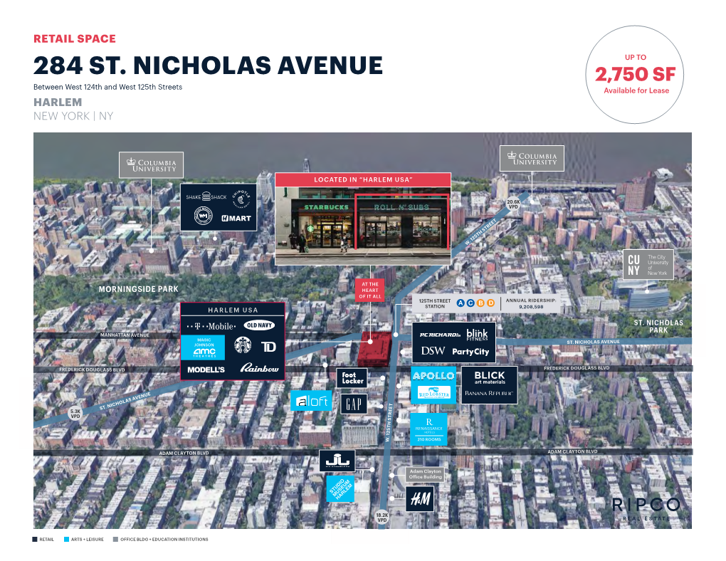 284 ST. NICHOLAS AVENUE 2,750 SF Between West 124Th and West 125Th Streets Available for Lease HARLEM NEW YORK | NY
