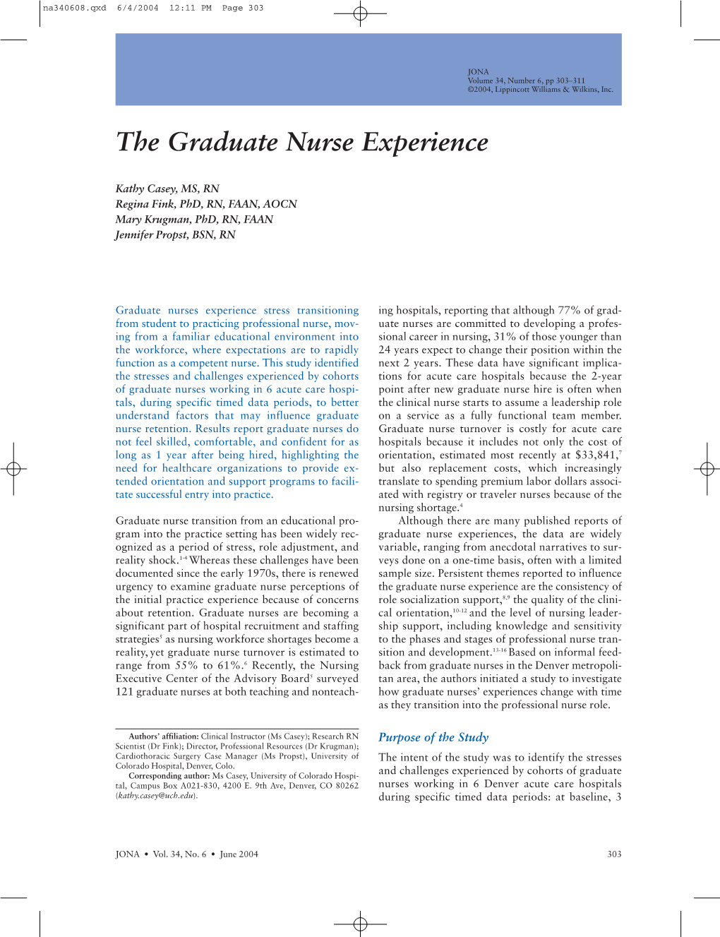 JONA: the Graduate Nurse Experience
