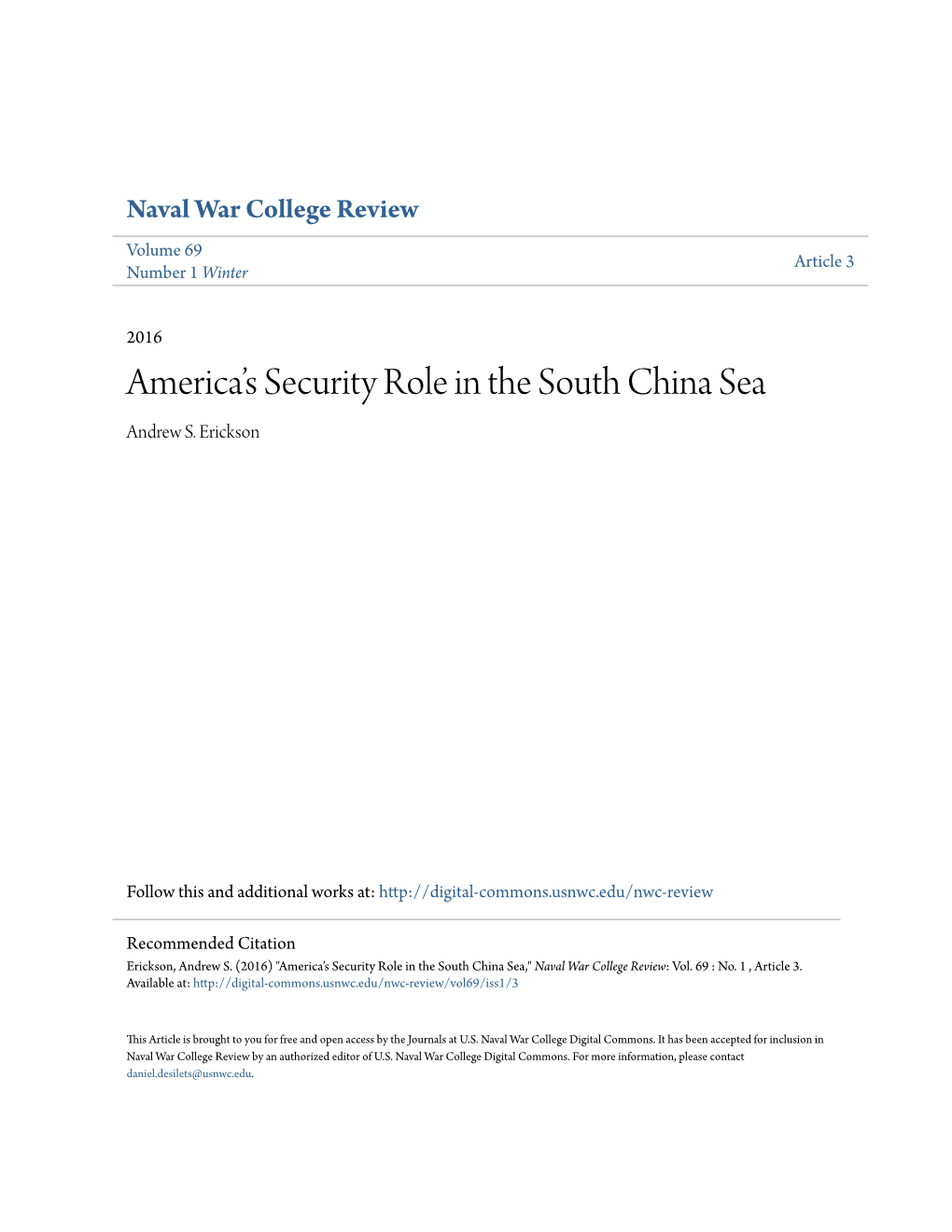 America's Security Role in the South China