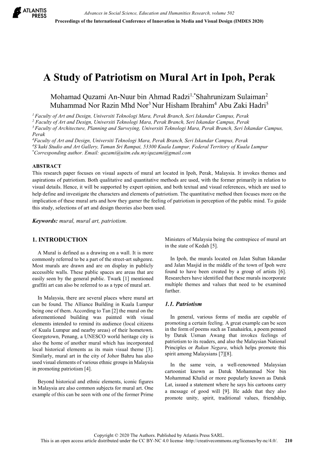 A Study of Patriotism on Mural Art in Ipoh, Perak