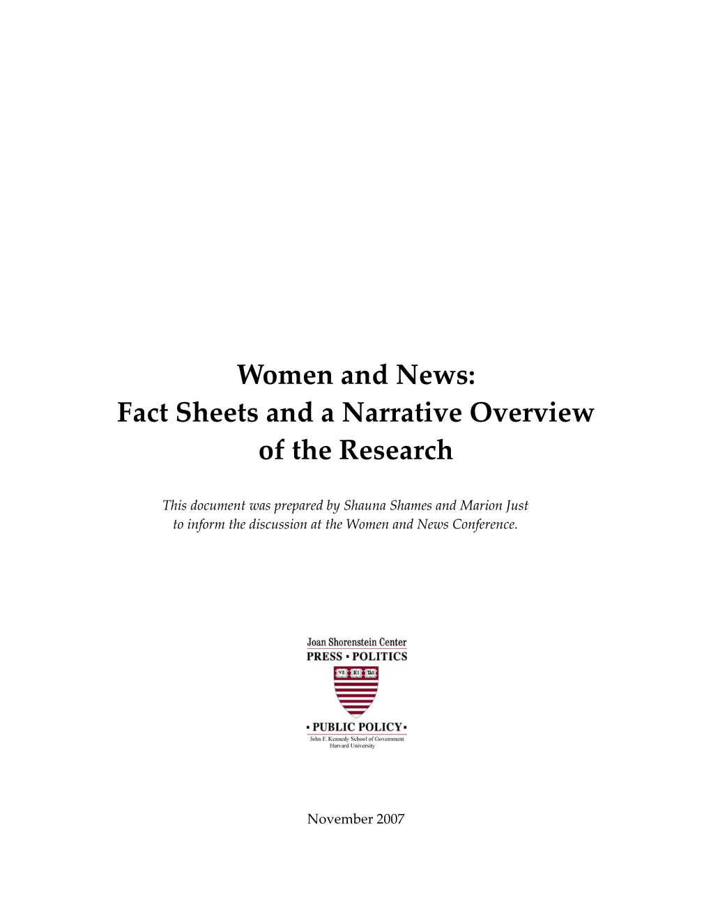 Women and News: Fact Sheets and a Narrative Overview of the Research