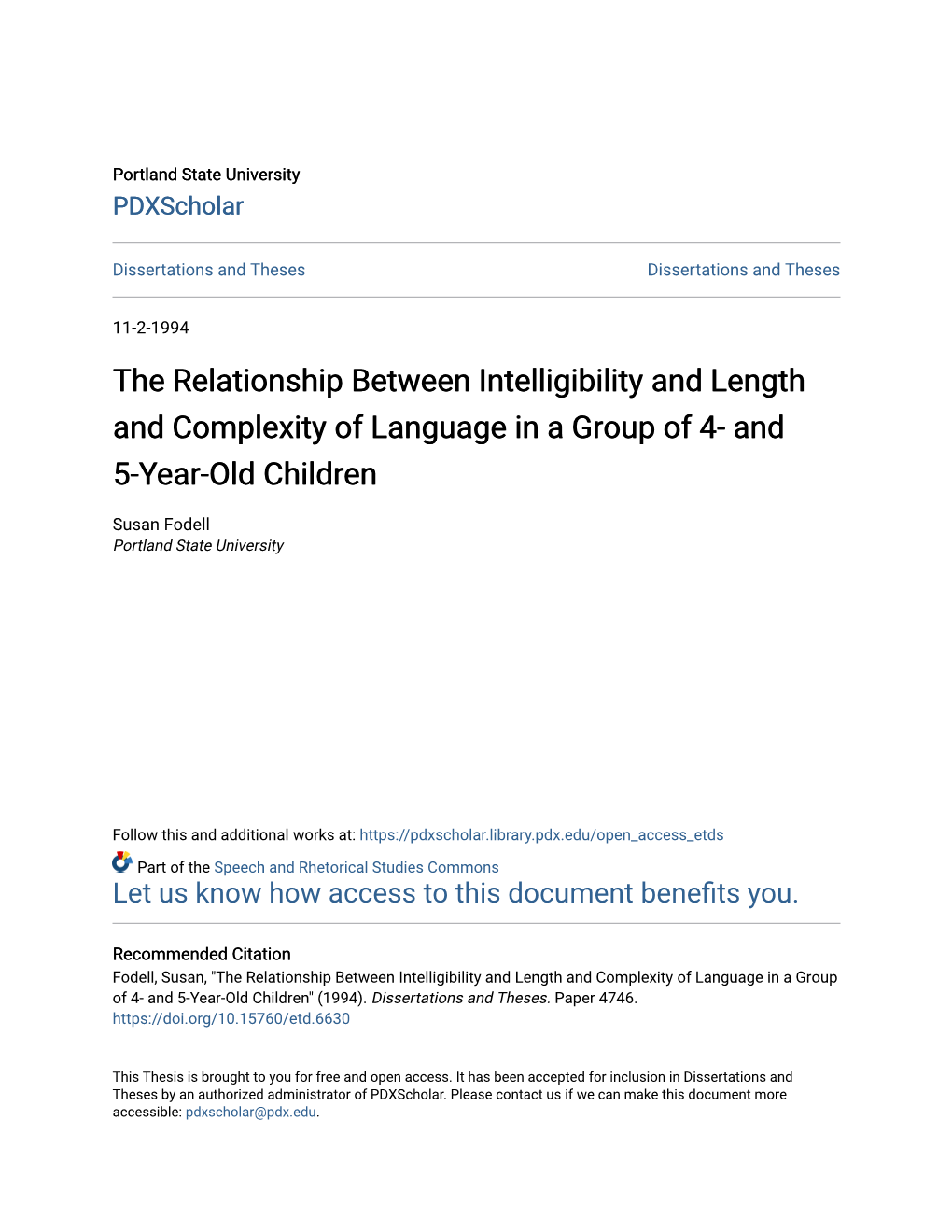 The Relationship Between Intelligibility and Length and Complexity of Language in a Group of 4- and 5-Year-Old Children