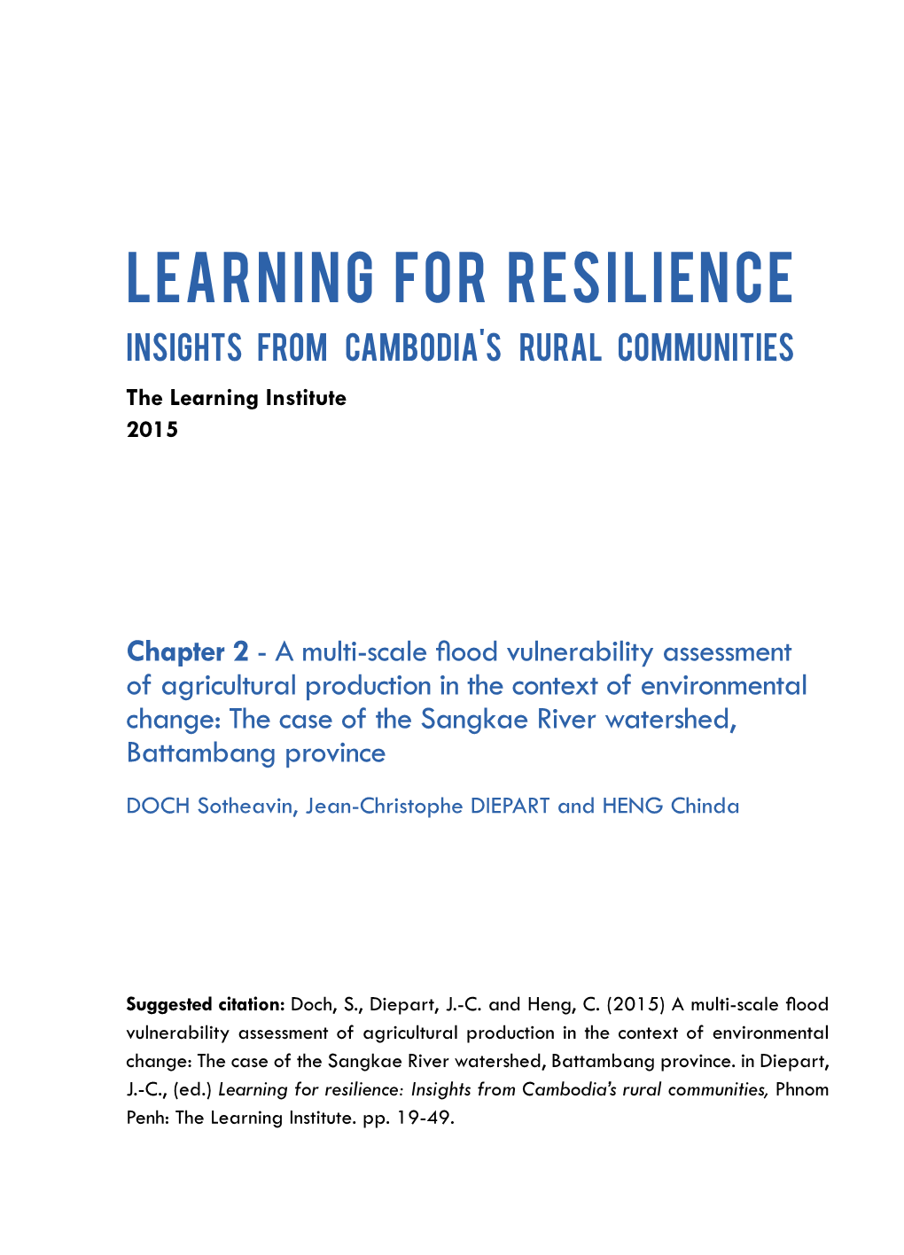 Learning for Resilience Insights from Cambodia's Rural Communities the Learning Institute 2015