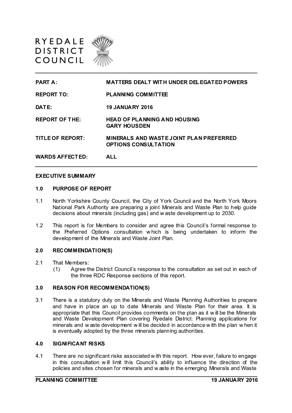 Planning Committee 19 January 2016 Part A