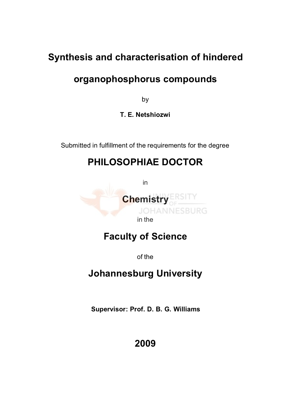 Synthesis and Characterisation of Hindered Organophosphorus