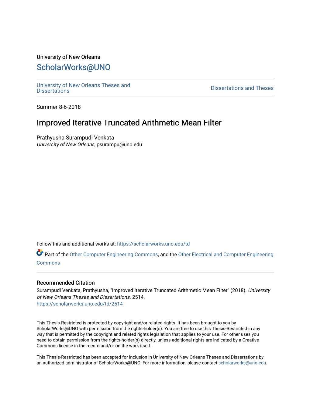 Improved Iterative Truncated Arithmetic Mean Filter