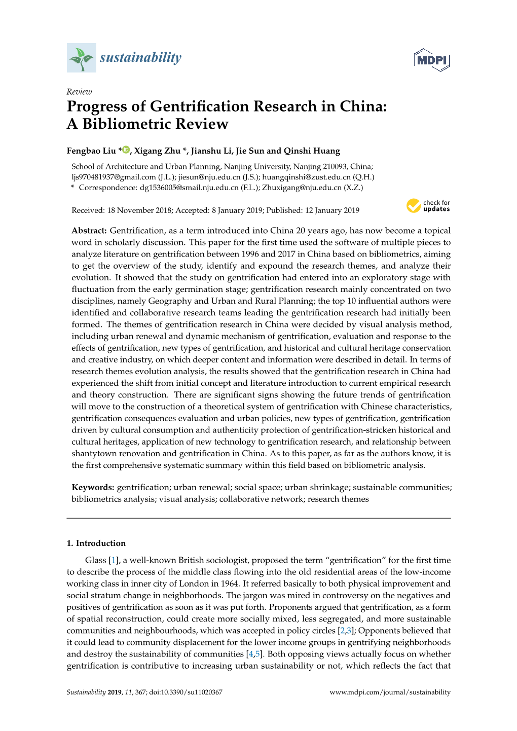 Progress of Gentrification Research in China: a Bibliometric Review