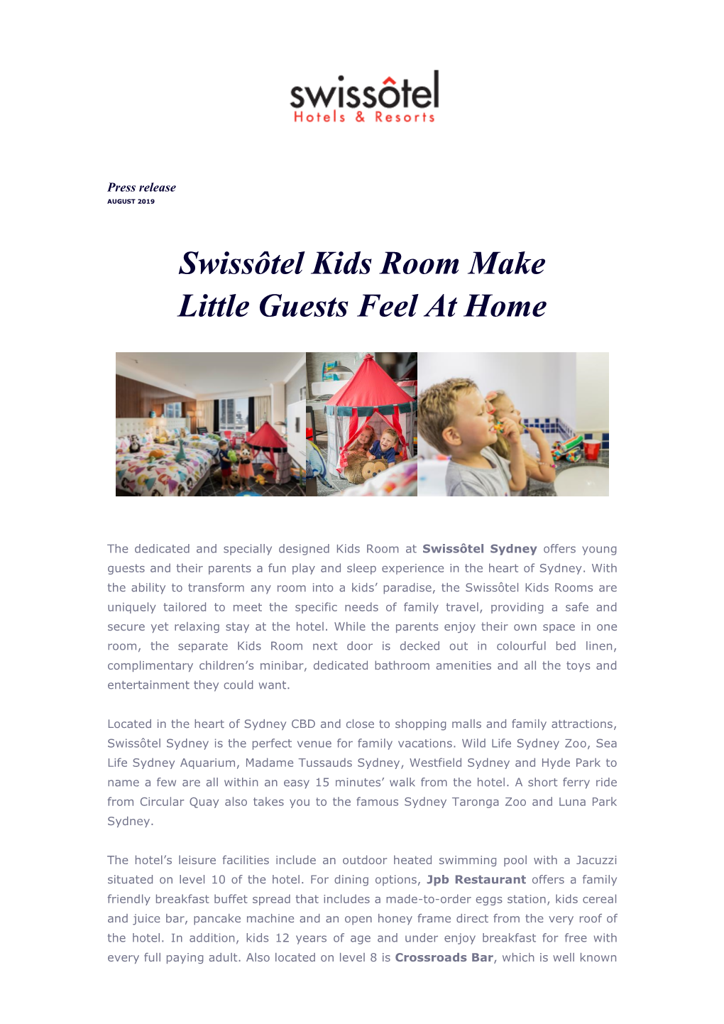 Swissôtel Kids Room Make Little Guests Feel at Home