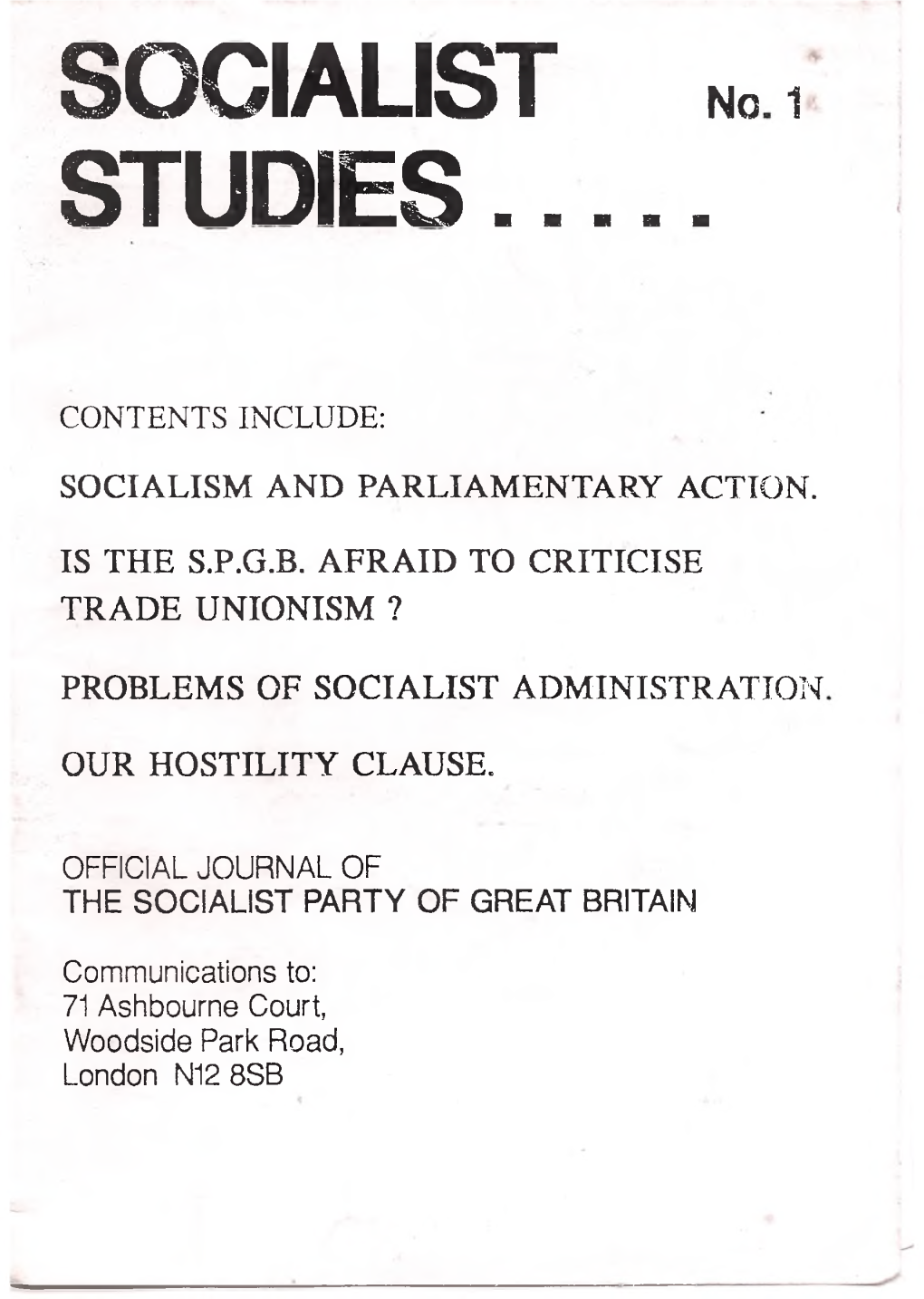 SOCIALIST No 1 STUDIES