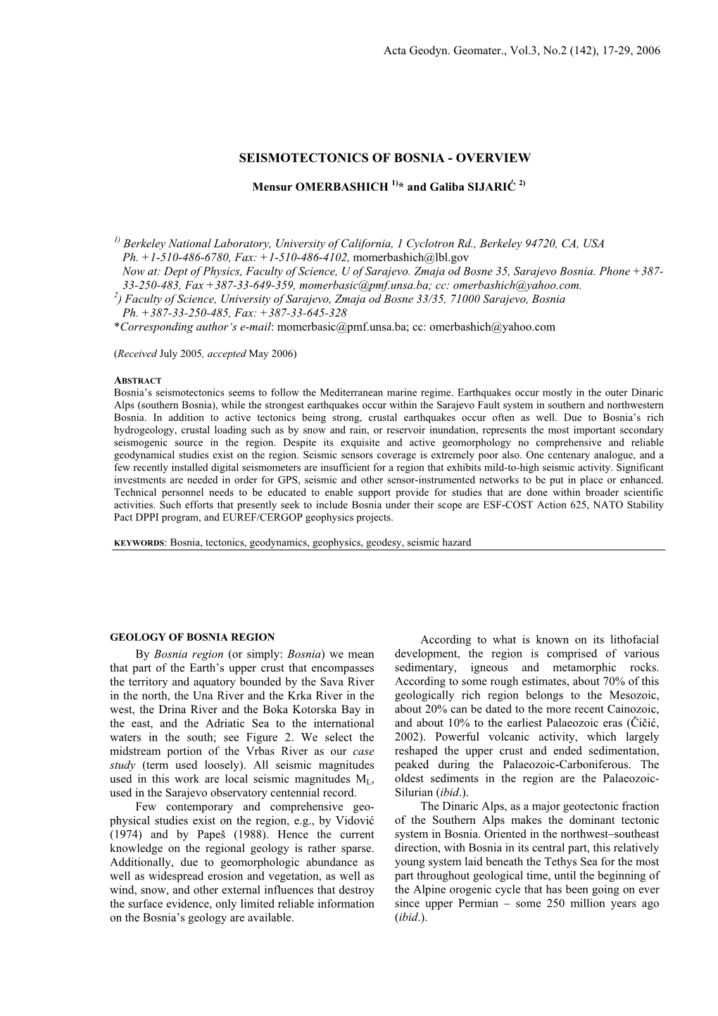 Seismotectonics of Bosnia - Overview