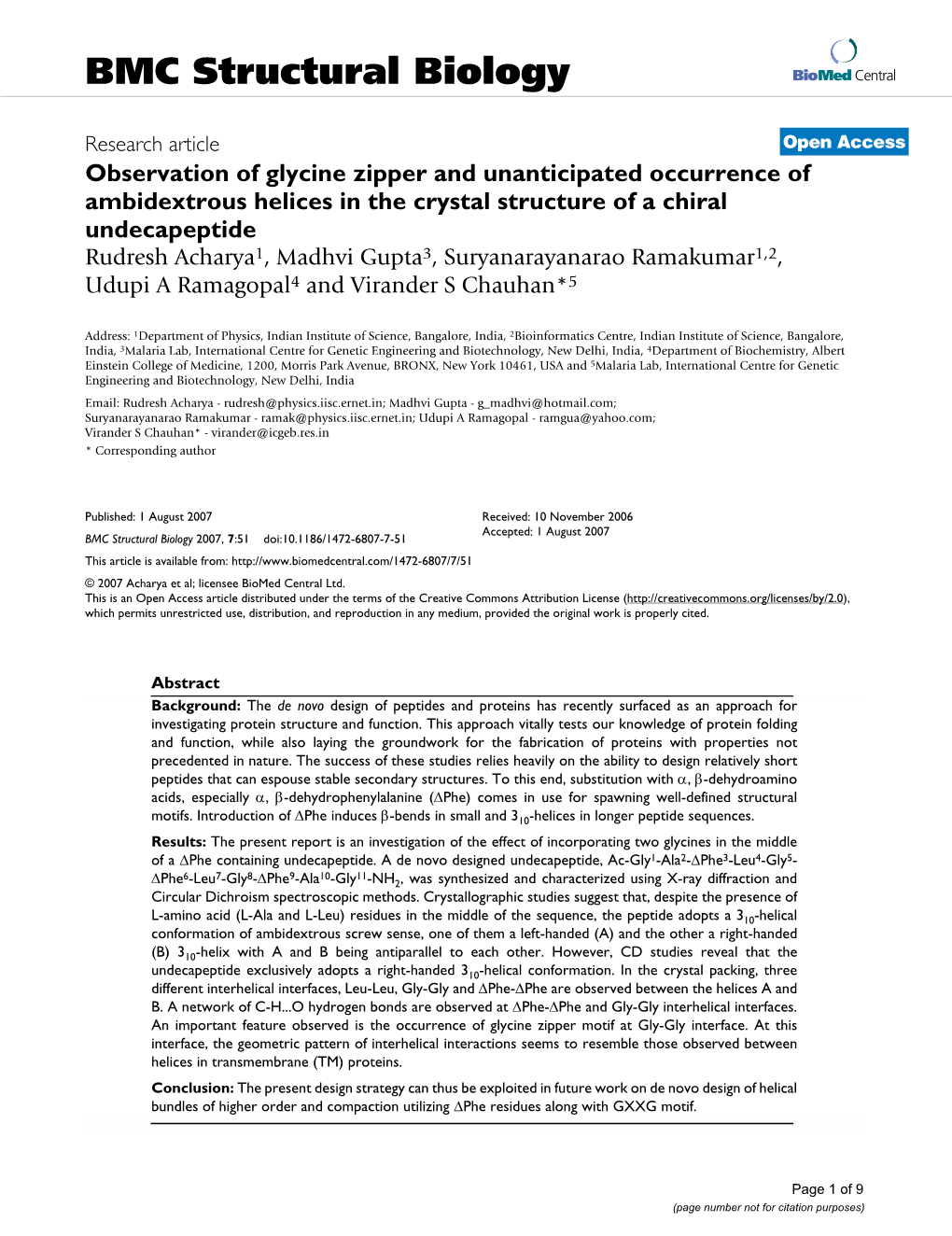 Observation of Glycine Zipper and Unanticipated Occurrence Of