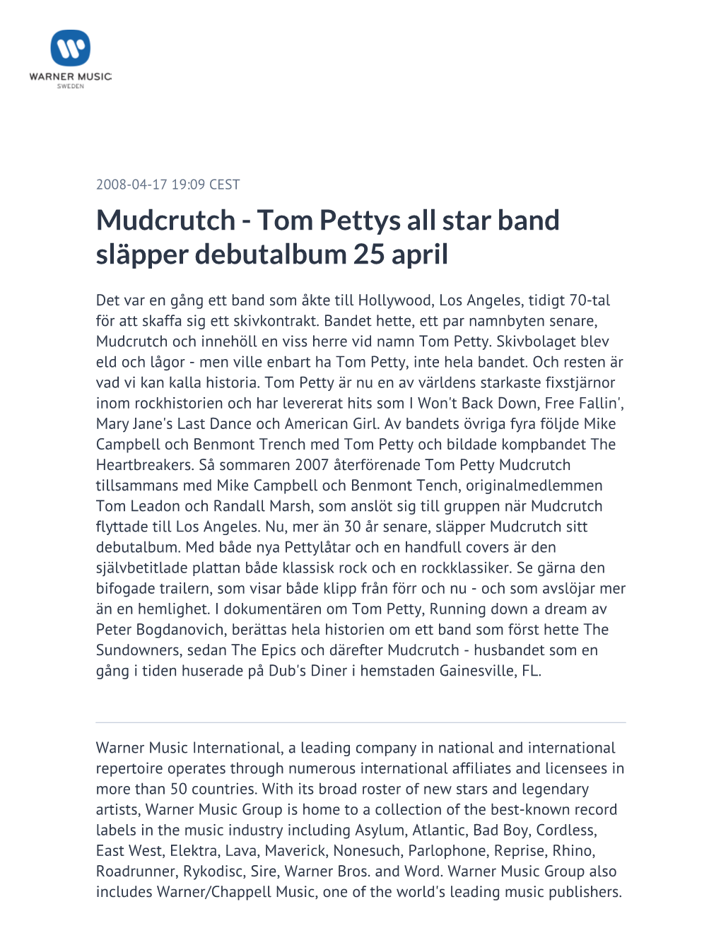 Mudcrutch - Tom Pettys All Star Band Släpper Debutalbum 25 April