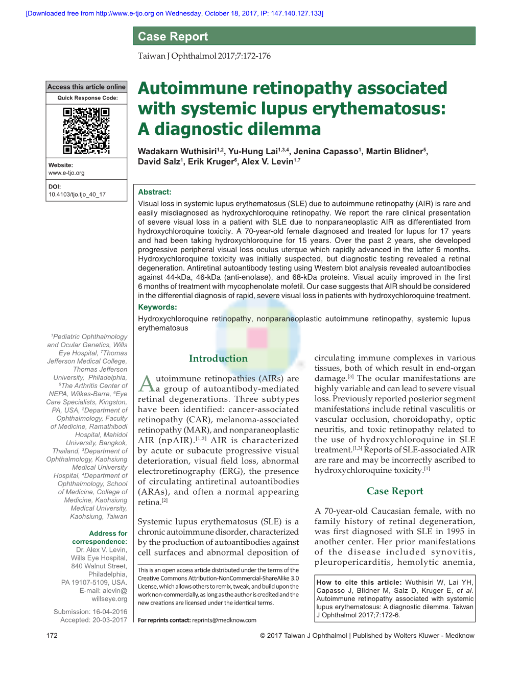 Autoimmune Retinopathy Associated With