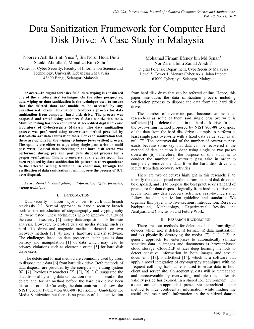 Data Sanitization Framework for Computer Hard Disk Drive: a Case Study in Malaysia