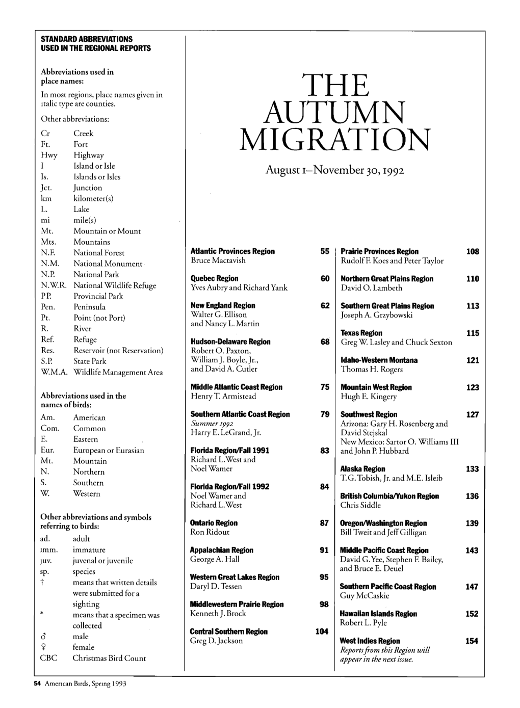 The Autumn Migration August 1-November 30, 1992