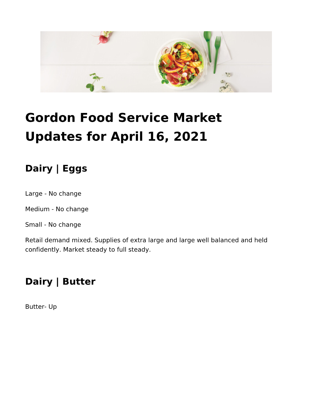 Gordon Food Service Market Updates for April 16, 2021