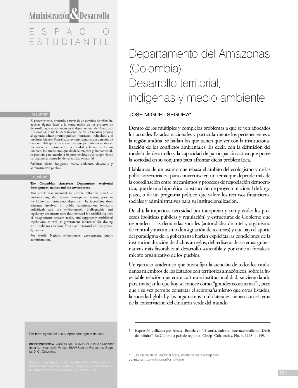 Departamento Del Amazonas (Colombia) Desarrollo Territorial, Indígenas Y Medio Ambiente